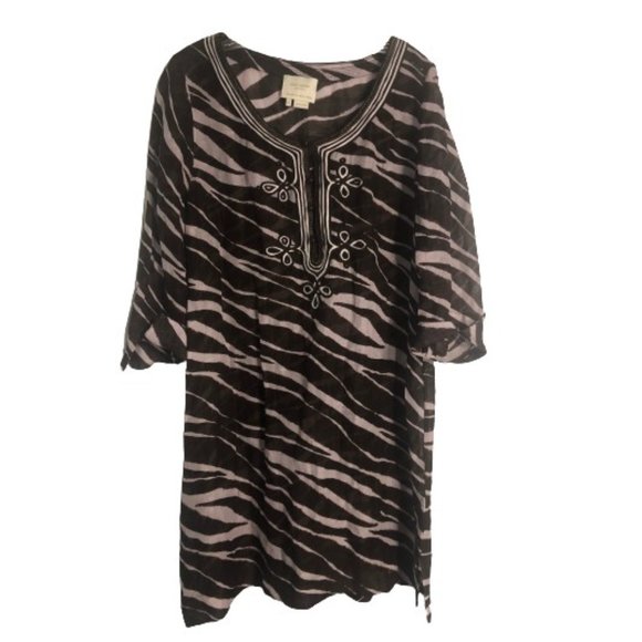 kate spade Dresses & Skirts - Kate Spade Animal Print Dress Tunic Brown Cream 3/4 Sleeve Silk Linen XL